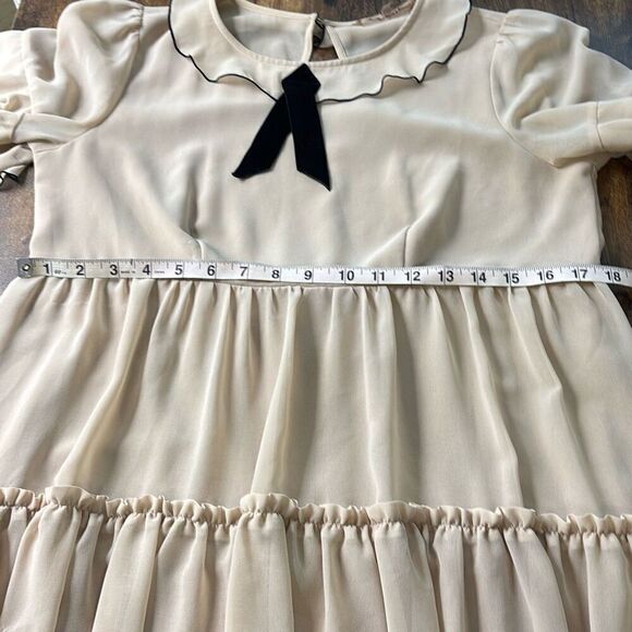 For Love & Lemons Souffle tiered ruffle dress pink/nude black Sz S Worn 1x - Picture 10 of 13